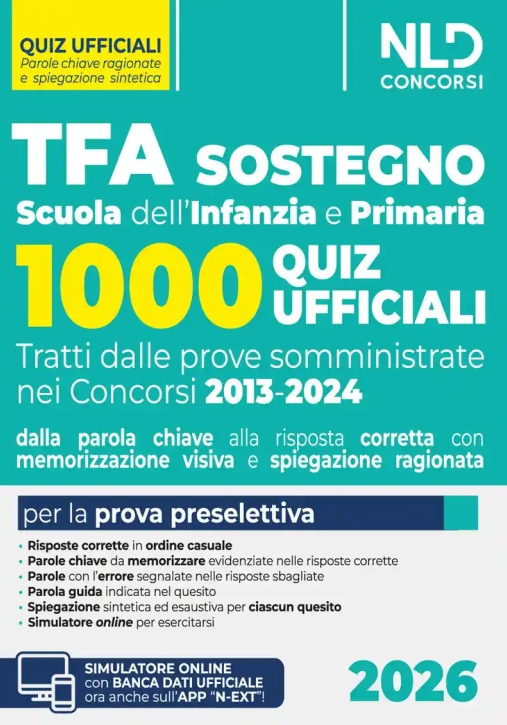 Immagine 0 di Tfa Sostegno Inf-prim.2026 1000 Quiz Uff