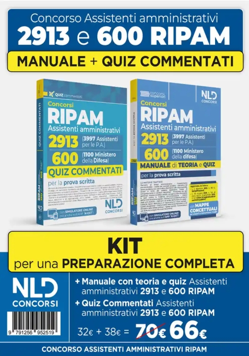Immagine 0 di 2913 Assistenti - Ripam - Kit 2v Manuale + Quiz Commentati