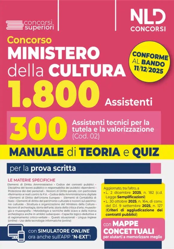 1800 Assistenti - Mic Tutela Patrimonio Culturale - Manuale + Quiz