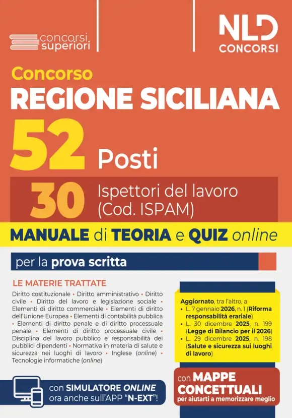 52 Ispettori Lavoro - Regione Siciliana - Teoria + Quiz