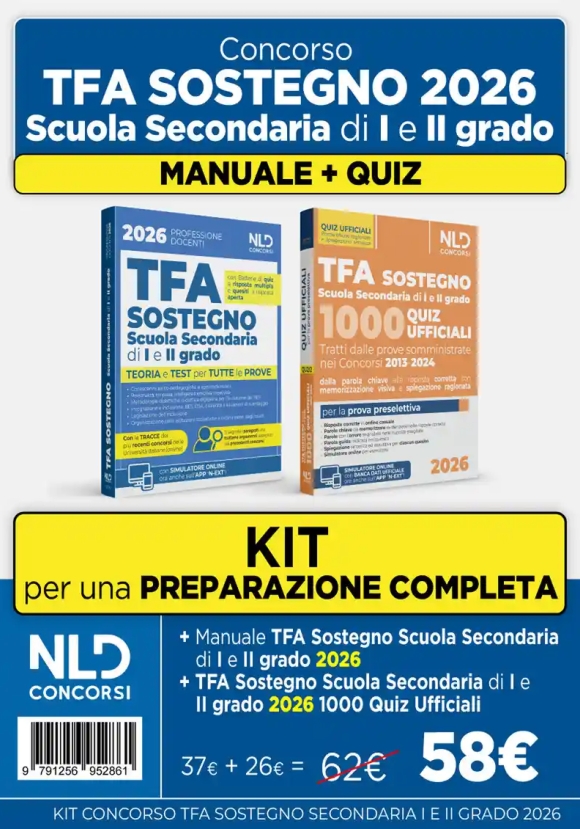 Tfa Sostegno - Scuola Secondaria - Kit 2v Manuale + Quiz Ufficiali